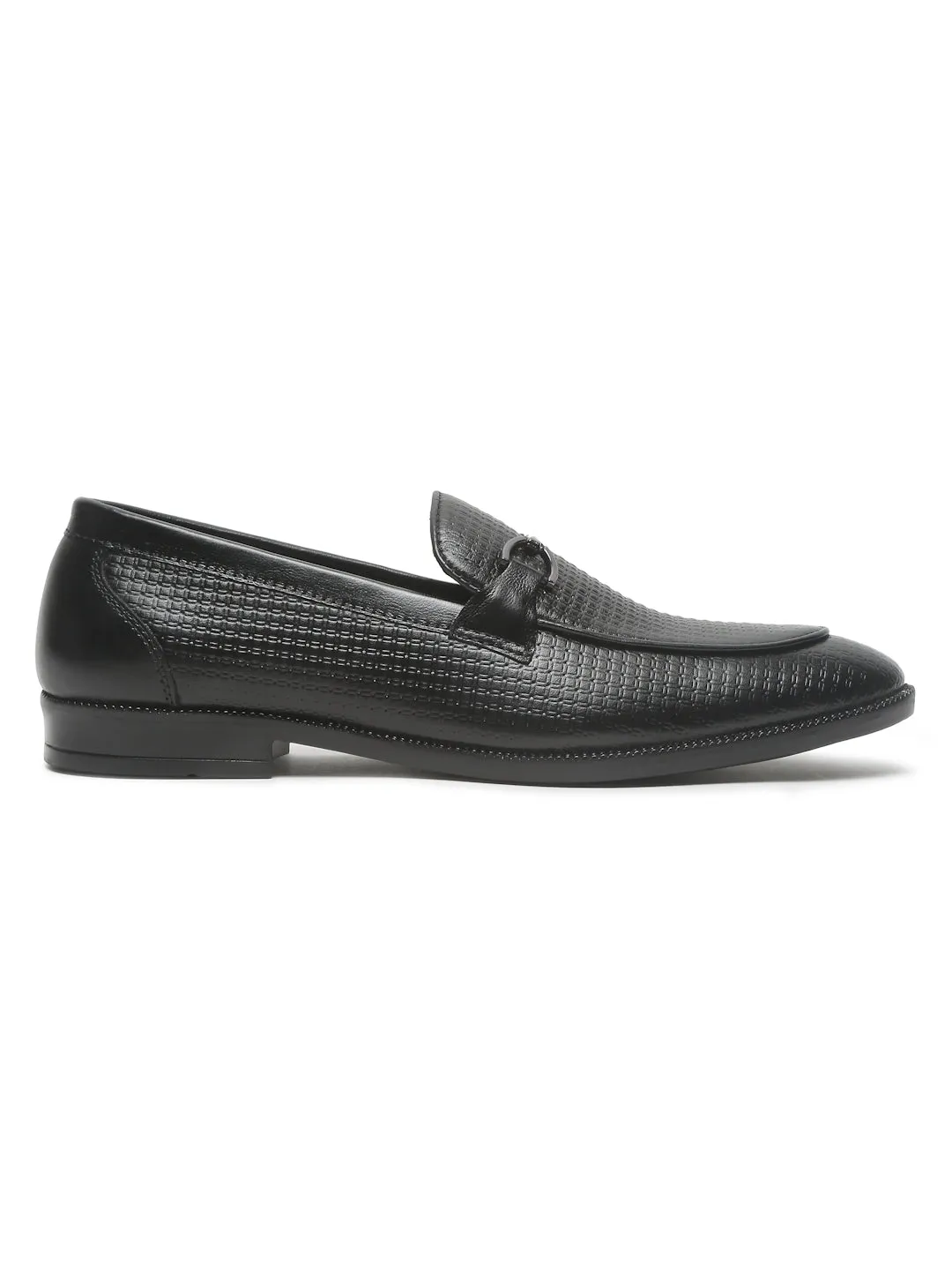 Men's Black Patterned Leather Moccasins with buckle