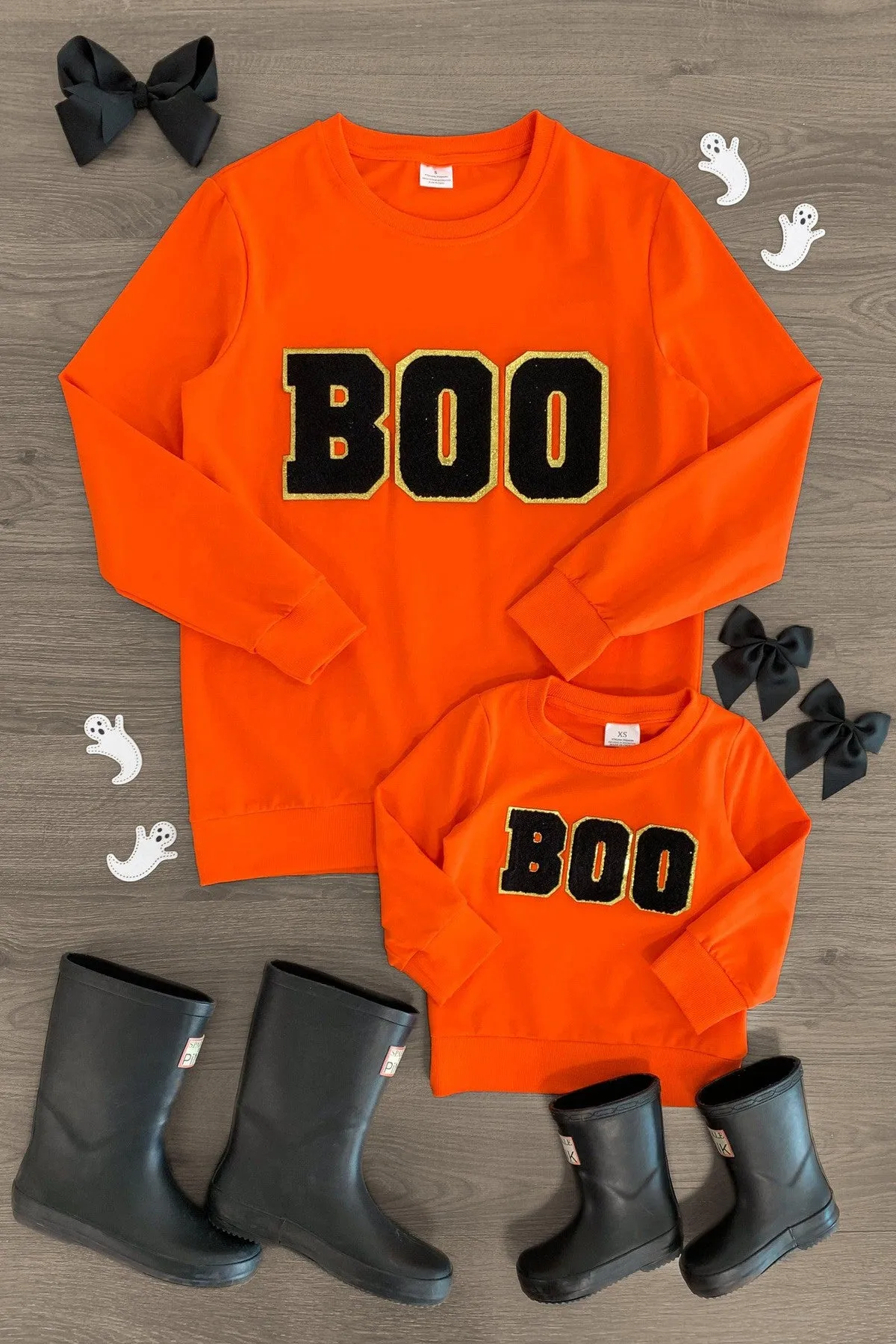 Mom & Me - "Boo" Orange Chenille Patch Top