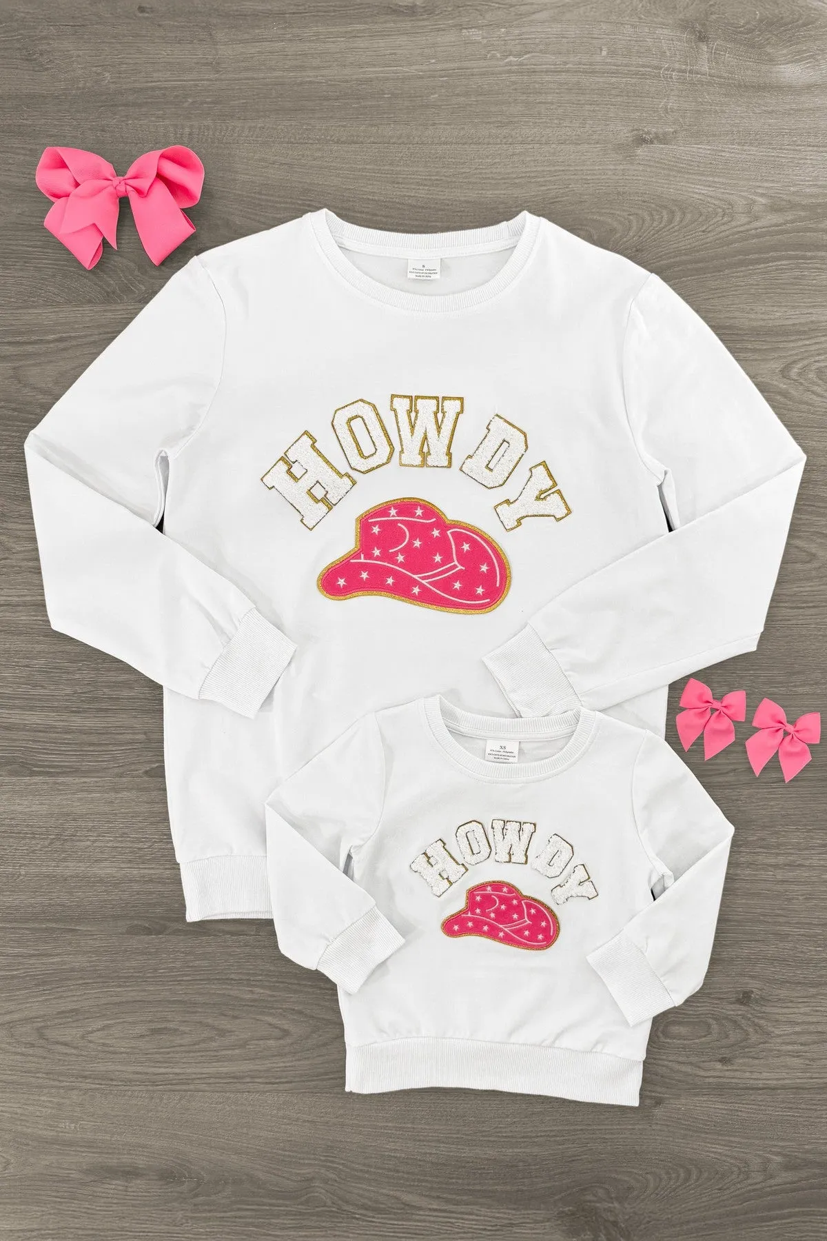 Mom & Me - "Howdy Y'all" White Chenille Patch Top