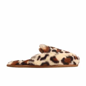 MUK LUKS - Tan Leopard Fuzzy Twist-Top Bardot Slide Slipper