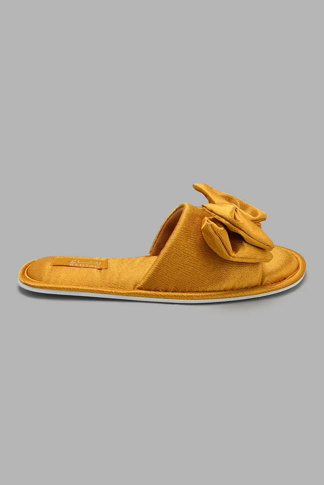 Mustard Satin Bow Trim Slipper