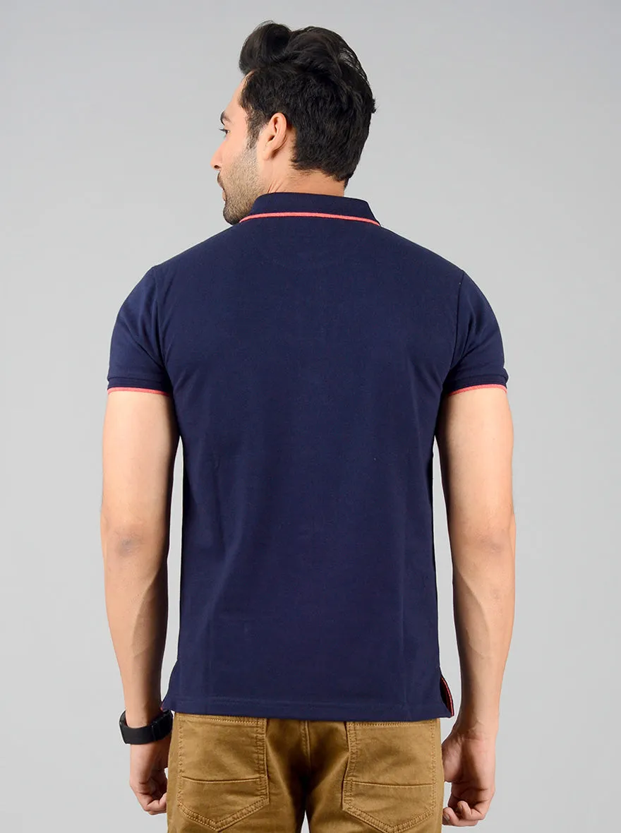 Navy Blue Solid Slim Fit Polo T-shirt | Greenfibre