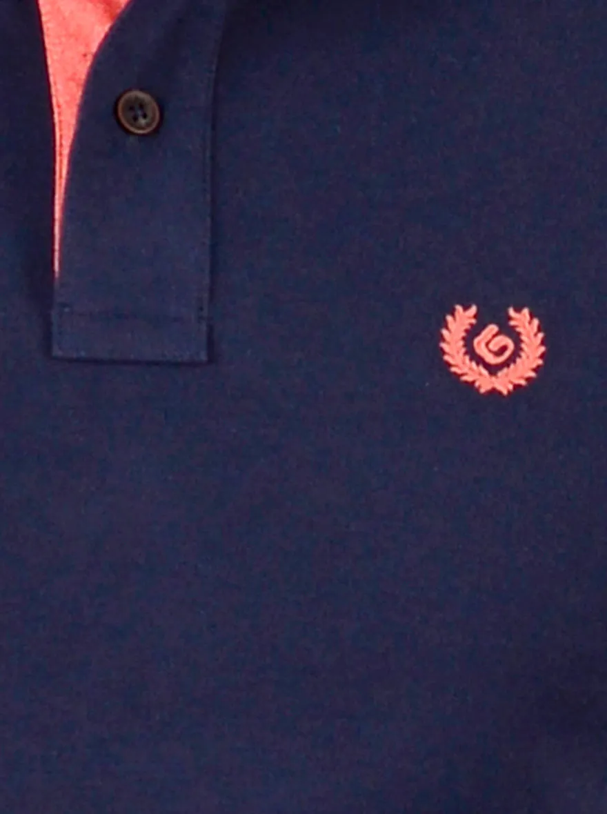 Navy Blue Solid Slim Fit Polo T-shirt | Greenfibre