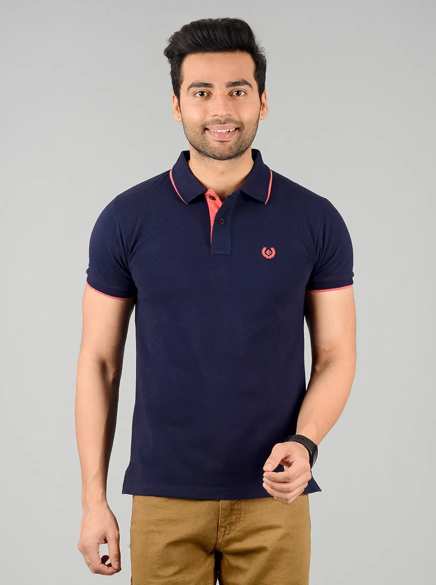 Navy Blue Solid Slim Fit Polo T-shirt | Greenfibre