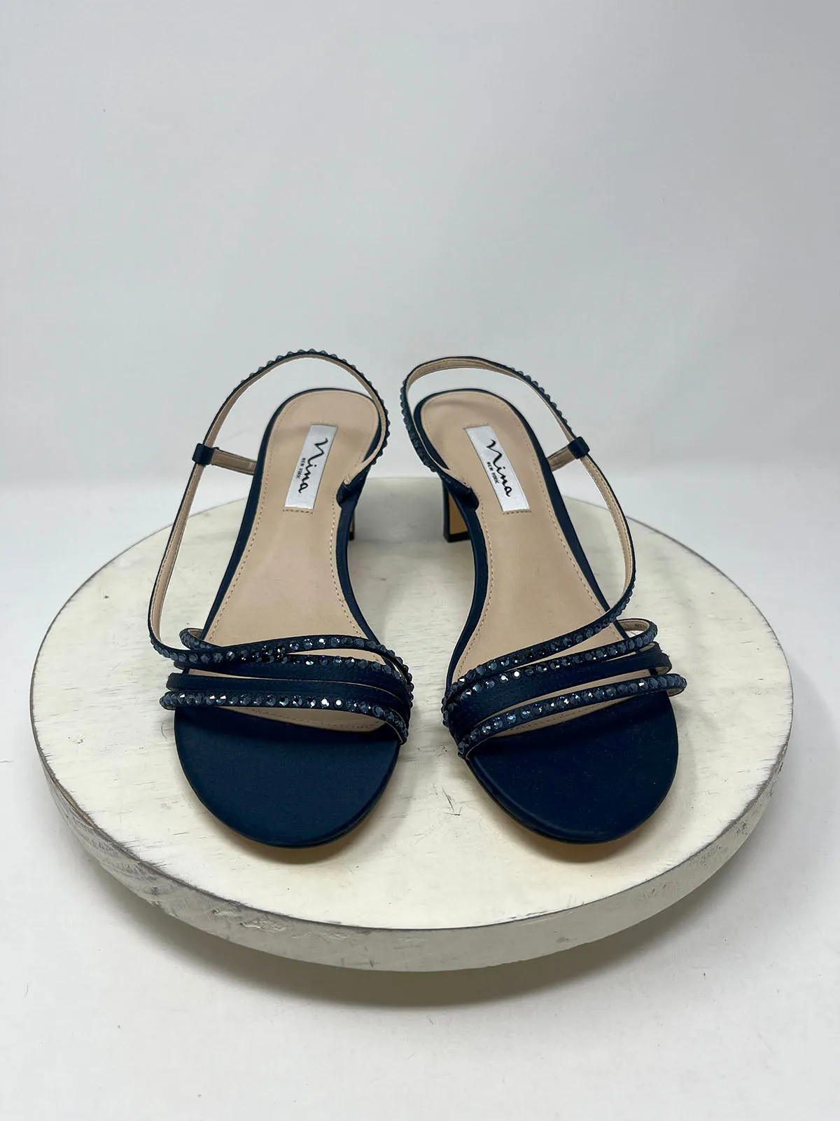 Nina Size 9.5 Navy Rhinestone Crystal Studded Heels NWOB