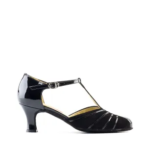 Paoul Sanguchito Ladies Black Patent Argentine Tango Dance Shoe with Black Suede Contrast on Upper