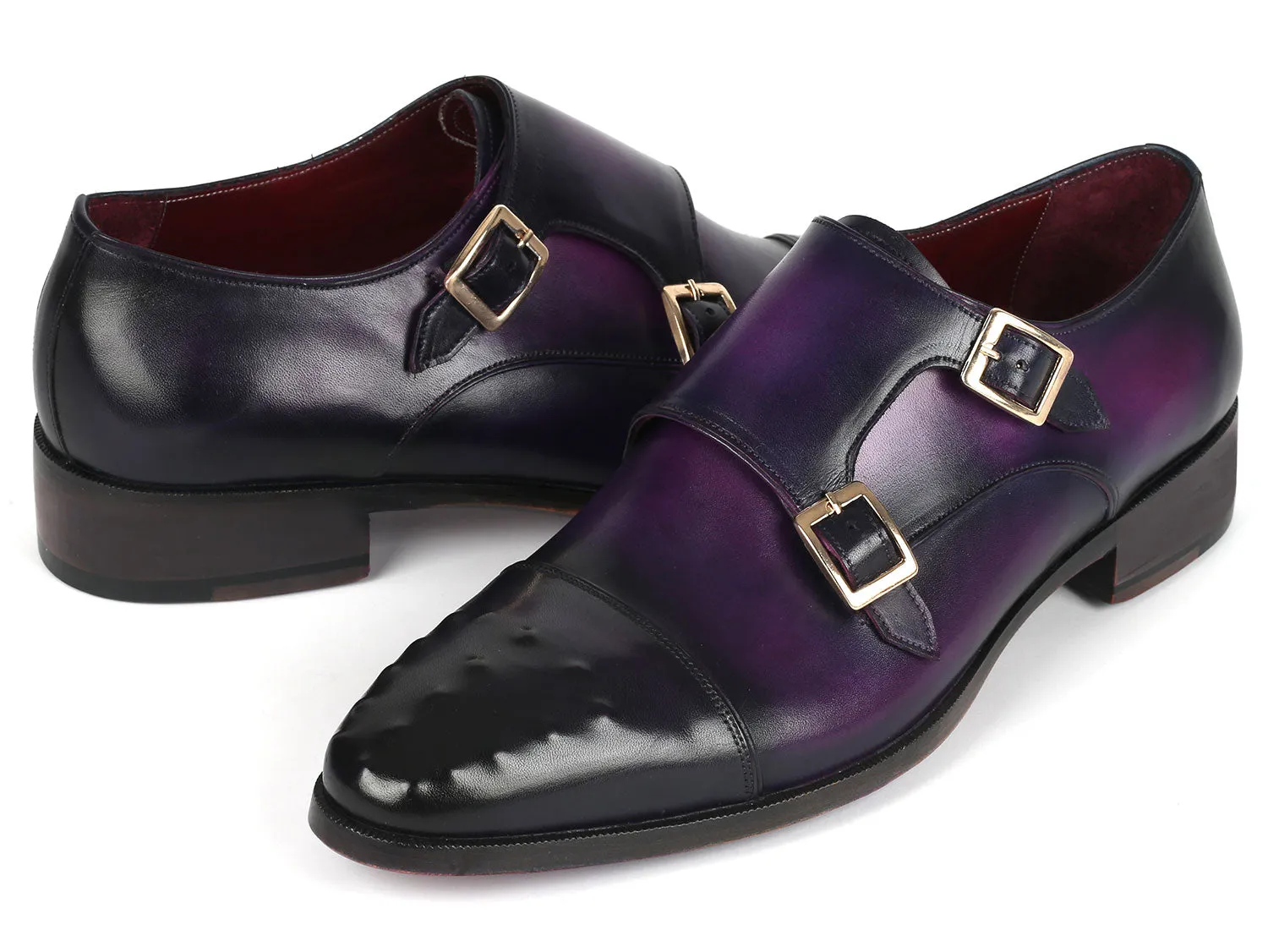 Paul Parkman Men's Studded Cap Toe Monkstraps Purple