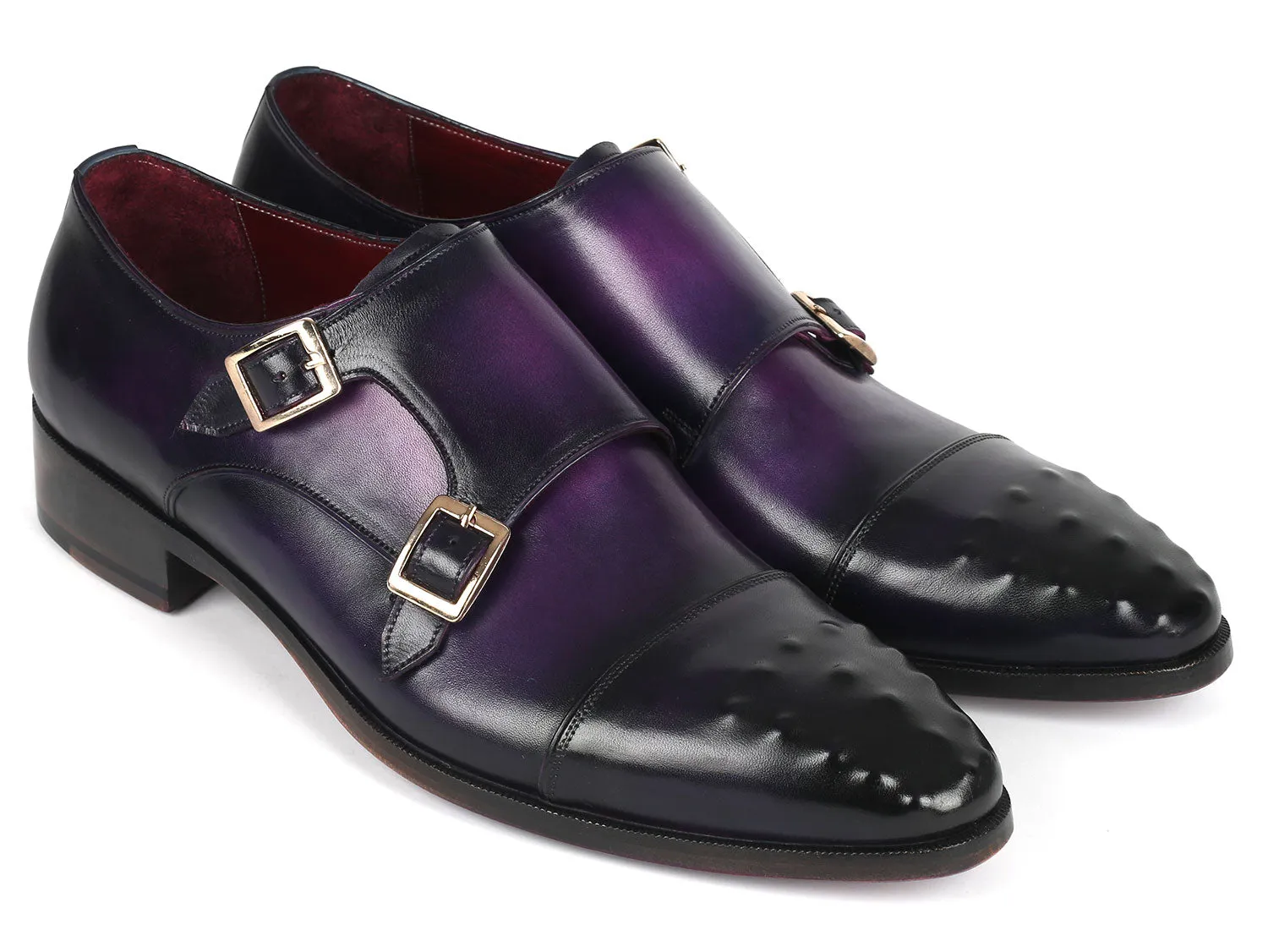 Paul Parkman Men's Studded Cap Toe Monkstraps Purple