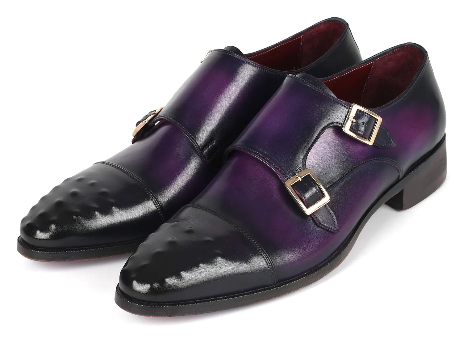 Paul Parkman Men's Studded Cap Toe Monkstraps Purple