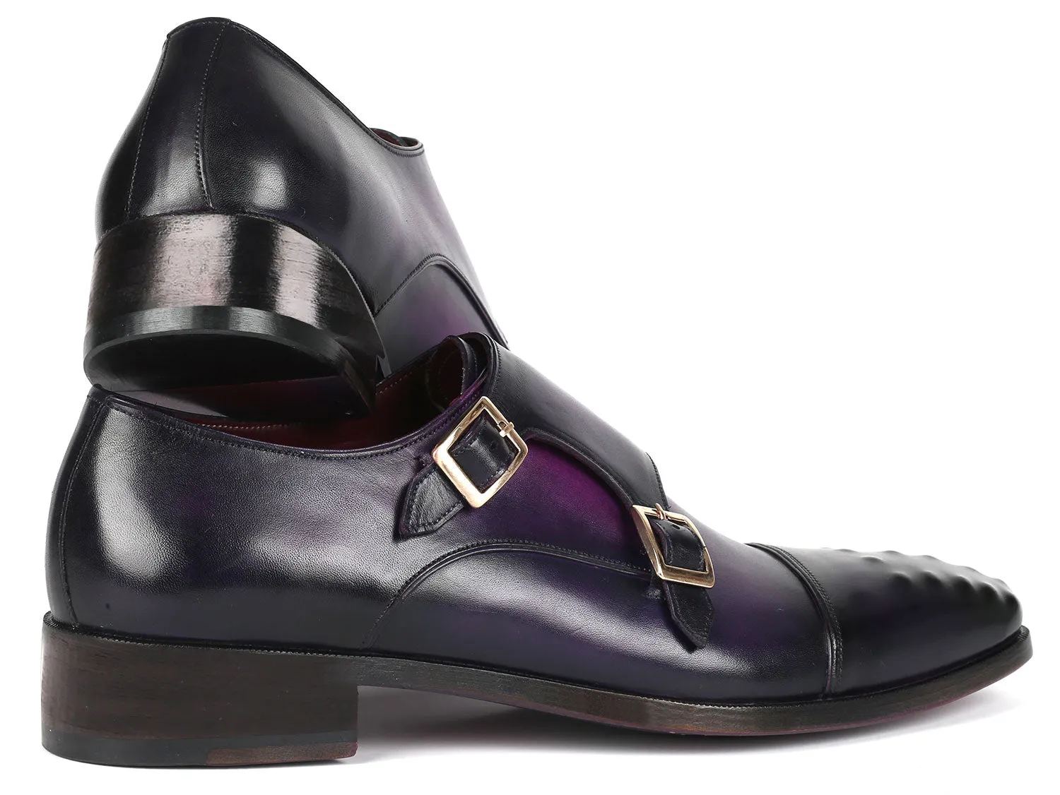 Paul Parkman Men's Studded Cap Toe Monkstraps Purple