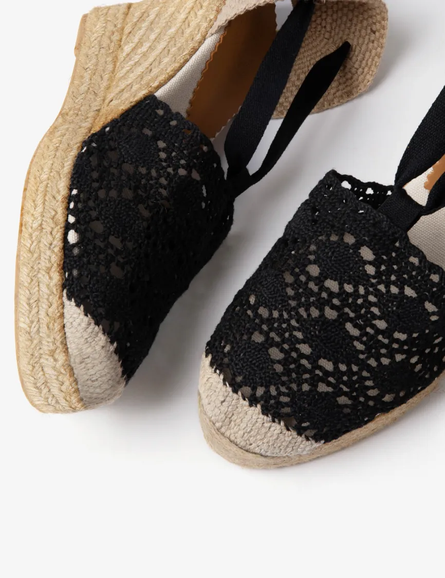 Penelope Chilvers Black High Valencia Lace Espadrille