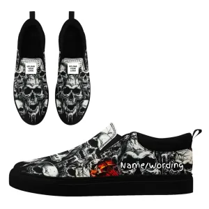 Personalized Gothic Fashion Sneakers, Custom Skull and Skeleton Shoes, Comfortable Slip On Shoes