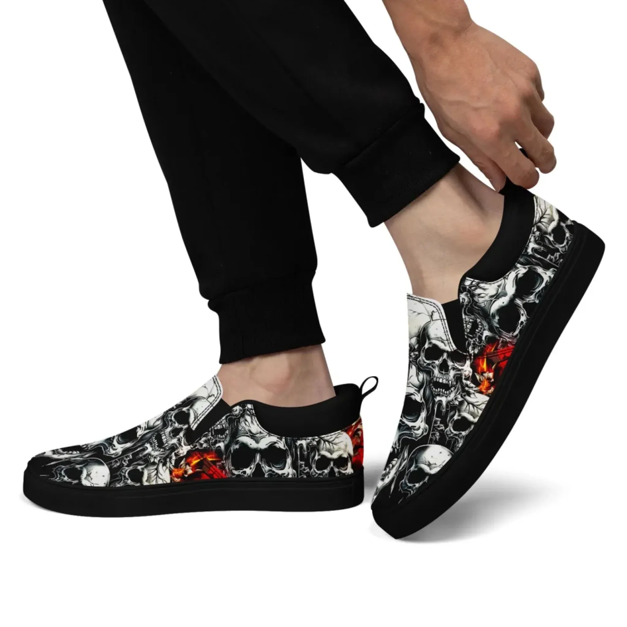 Personalized Gothic Fashion Sneakers, Custom Skull and Skeleton Shoes, Comfortable Slip On Shoes