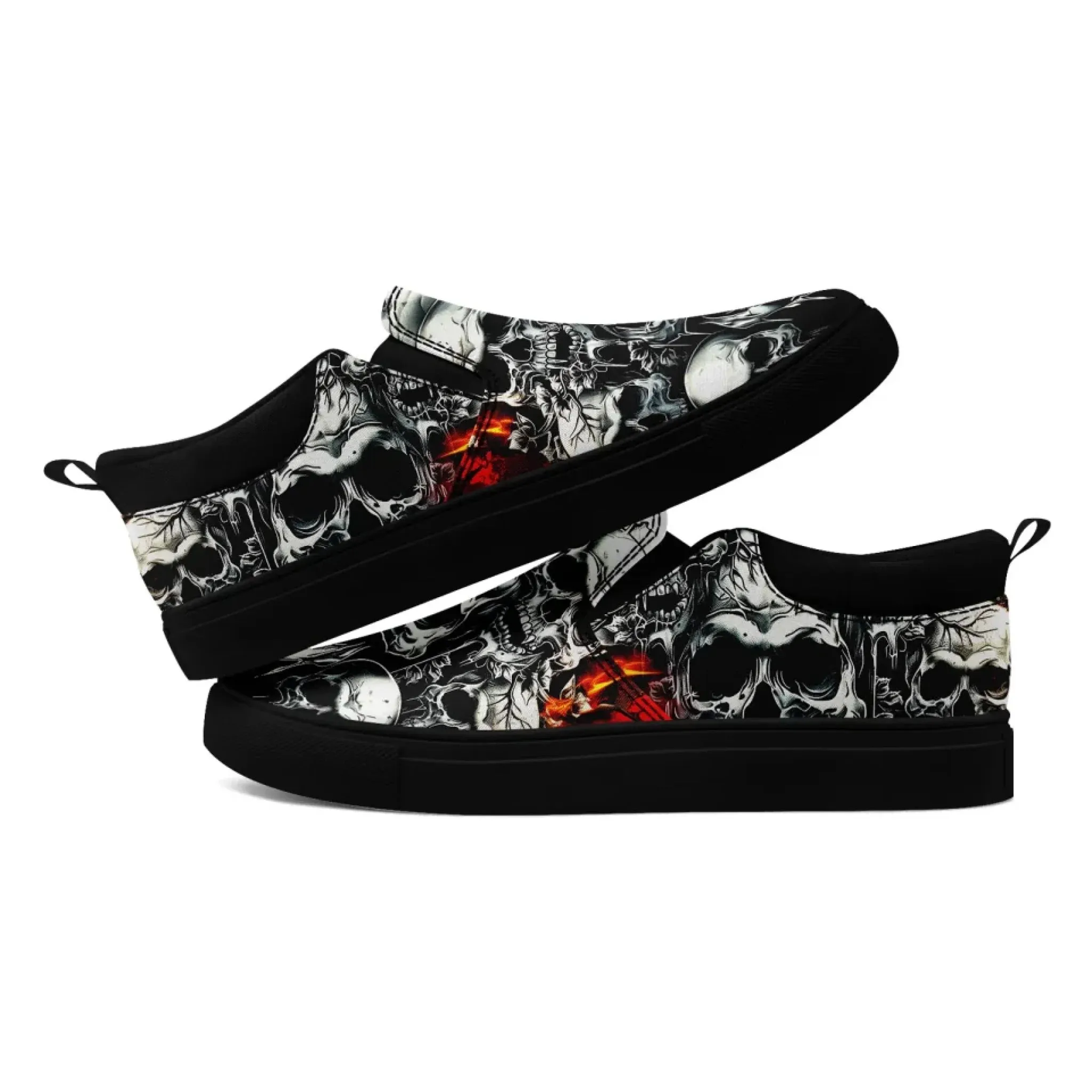 Personalized Gothic Fashion Sneakers, Custom Skull and Skeleton Shoes, Comfortable Slip On Shoes