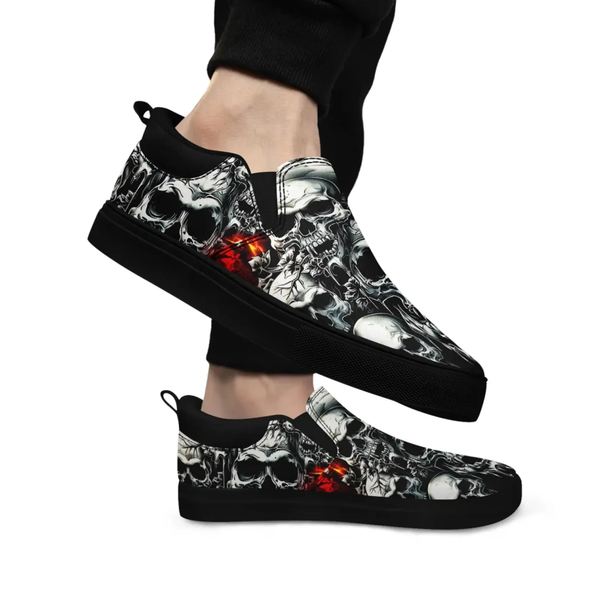 Personalized Gothic Fashion Sneakers, Custom Skull and Skeleton Shoes, Comfortable Slip On Shoes