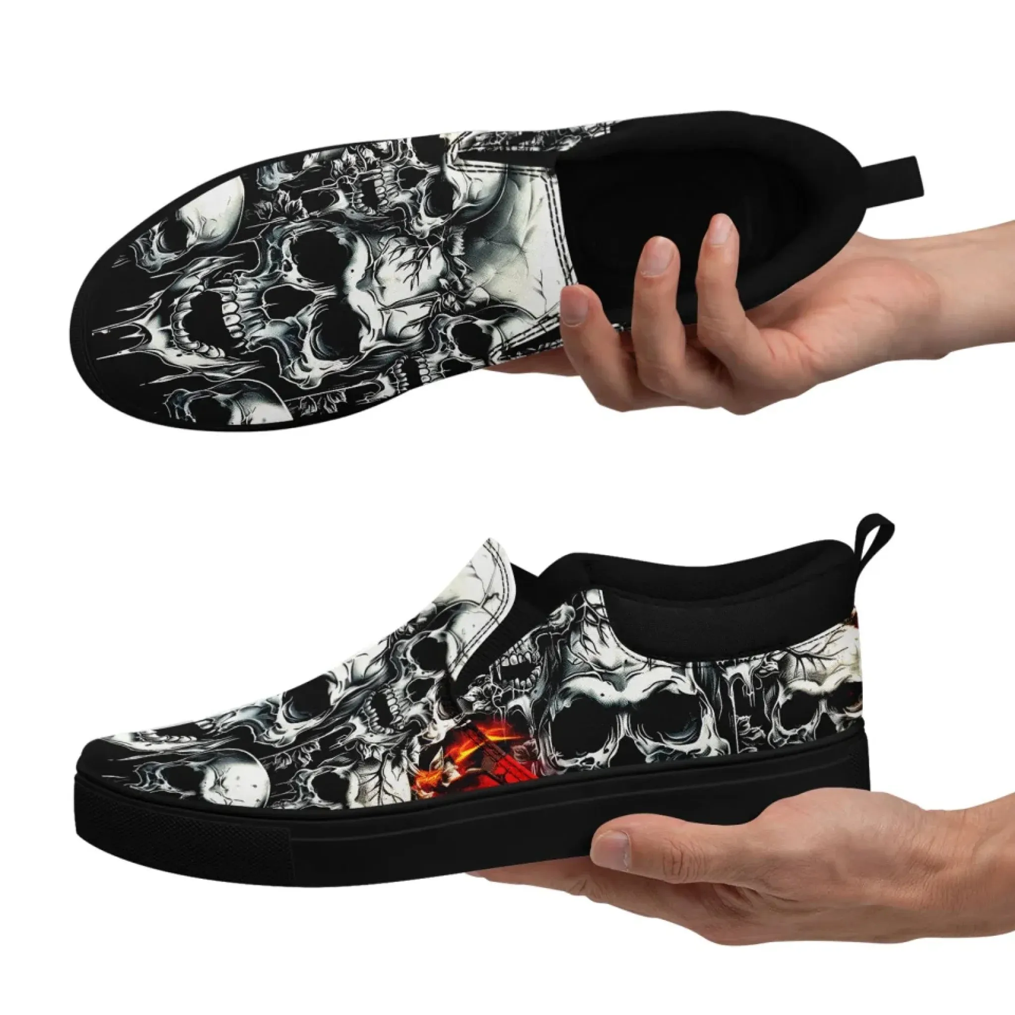 Personalized Gothic Fashion Sneakers, Custom Skull and Skeleton Shoes, Comfortable Slip On Shoes