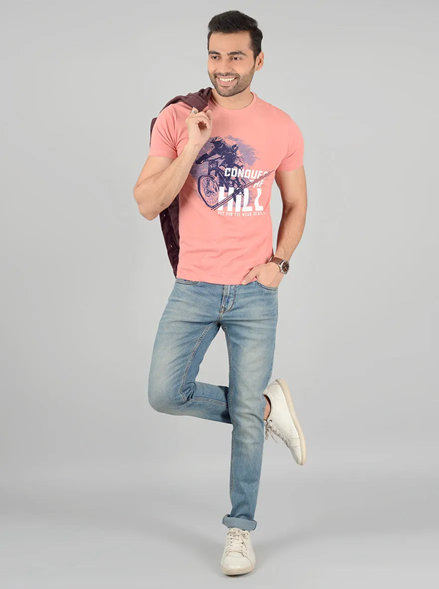 Pink Printed Slim Fit T-Shirt | Greenfibre