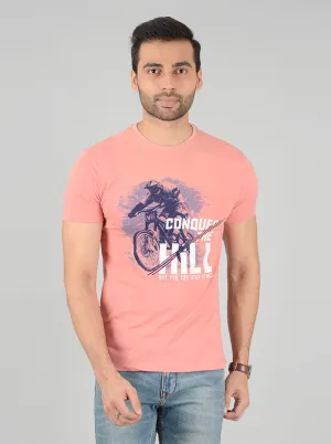 Pink Printed Slim Fit T-Shirt | Greenfibre