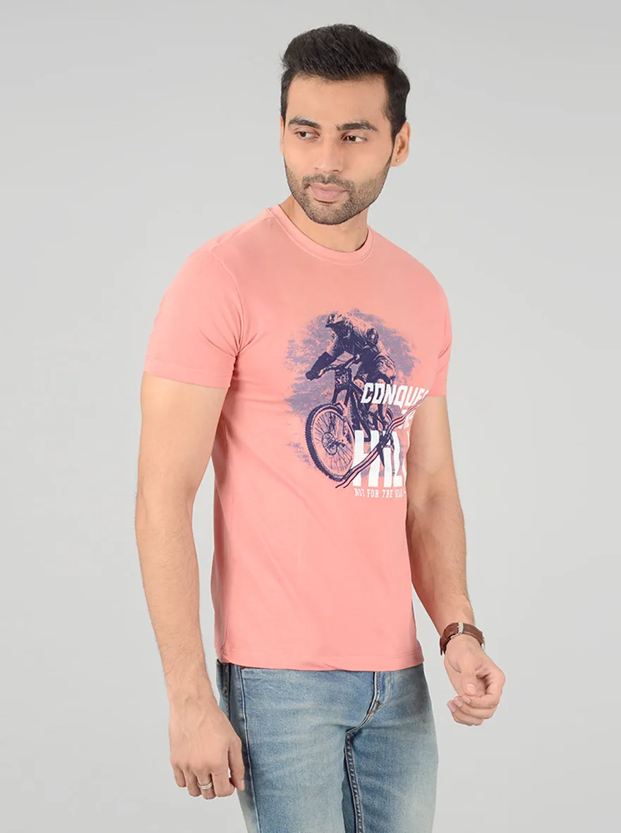 Pink Printed Slim Fit T-Shirt | Greenfibre