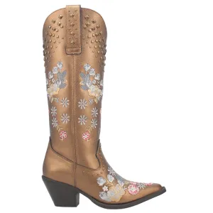 Poppy Floral Metallic Embroidery Studded Snip Toe Cowboy Boots