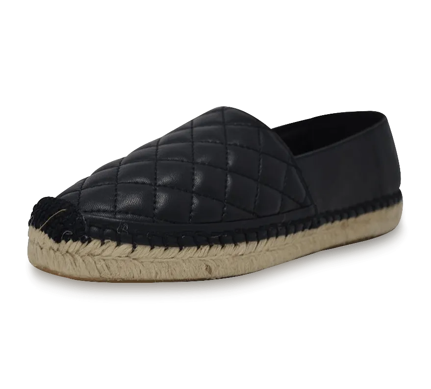 Quilted Leather Espadrille Slip-On Flats