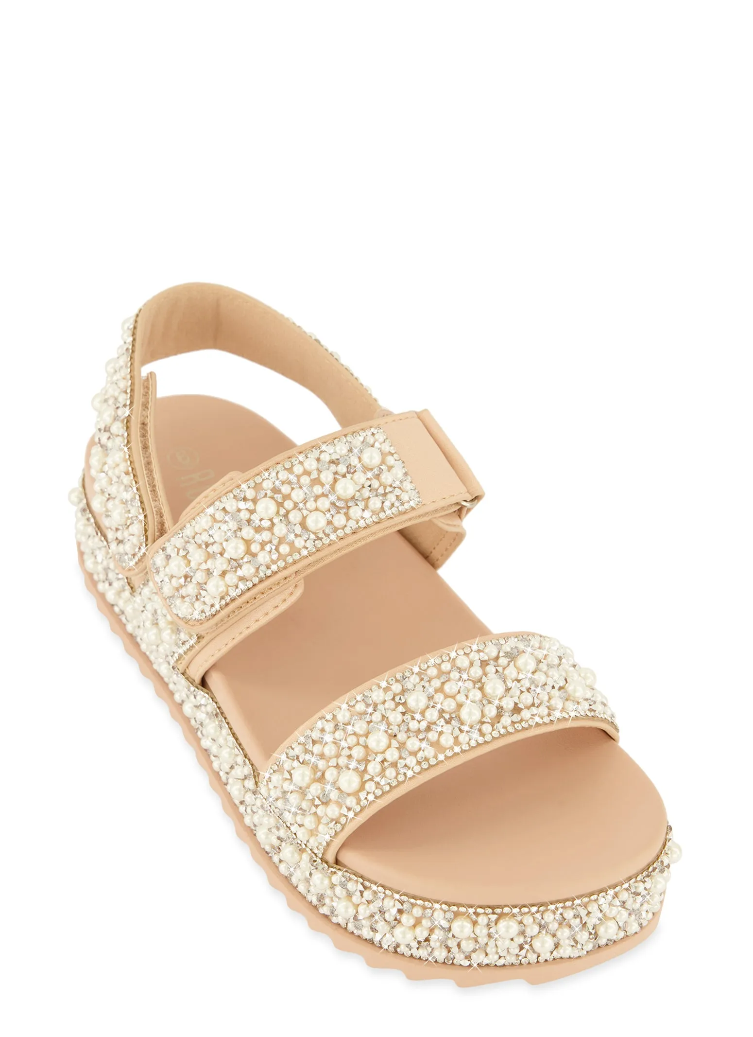 Rhinestone Faux Pearl Studded Platform Sandals