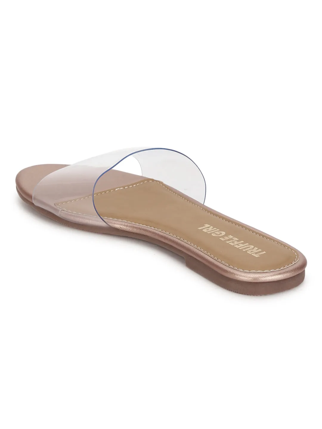 Rose Gold PU Flat Perspex Sandals  (TC-RLST15-RGLD)