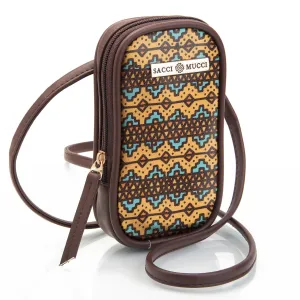 SACCI MUCCI Phone Pouch, Mobile Bag, Women's Wallet Sling Crossbody Bag for Mobile Cell Phone, Crossbody Phone Bag -EthnicTraditional Print (Brown)