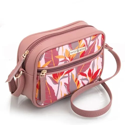 SACCI MUCCI Sling Bag for Girls/Women, Crossbody Boxy Sling Bags for Women, Side Purse | Crossbody Women's sling bag - Exotic Jungle (Blush)