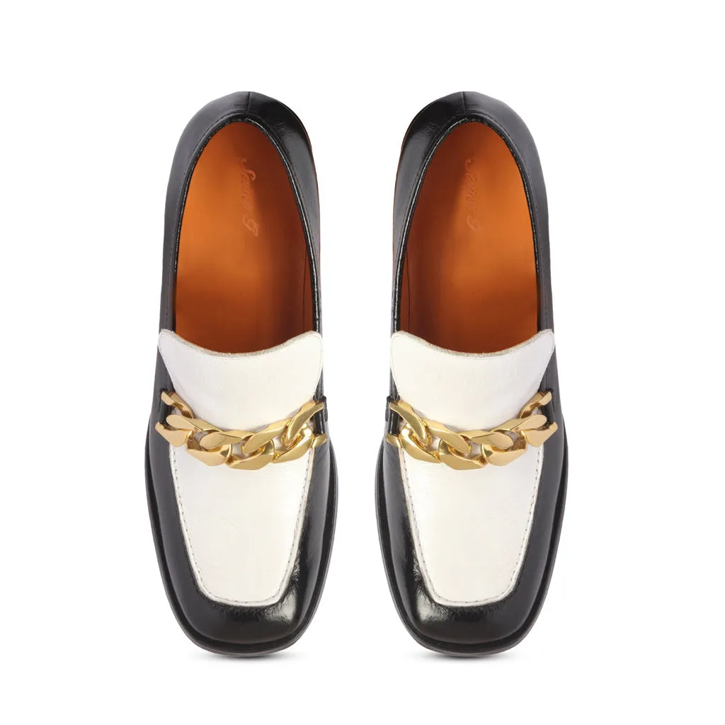 Saint Aisling Black & White Leather Handcrafted Moccasins