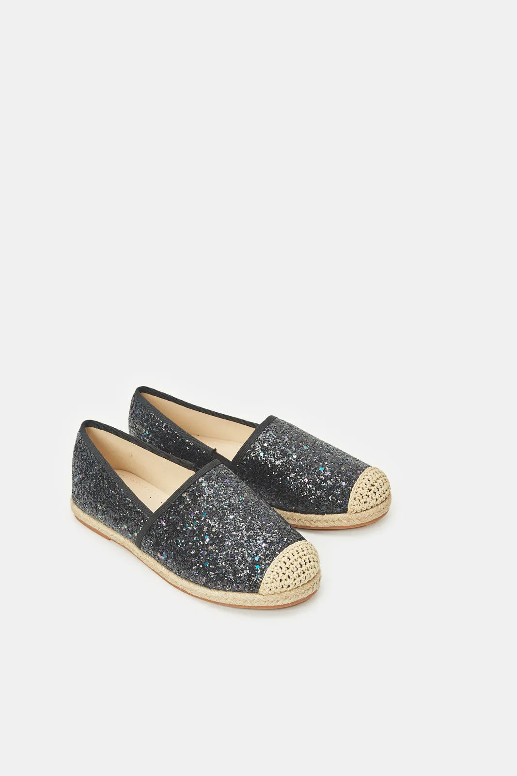 Senior Girls Black Glitter Espadrilles