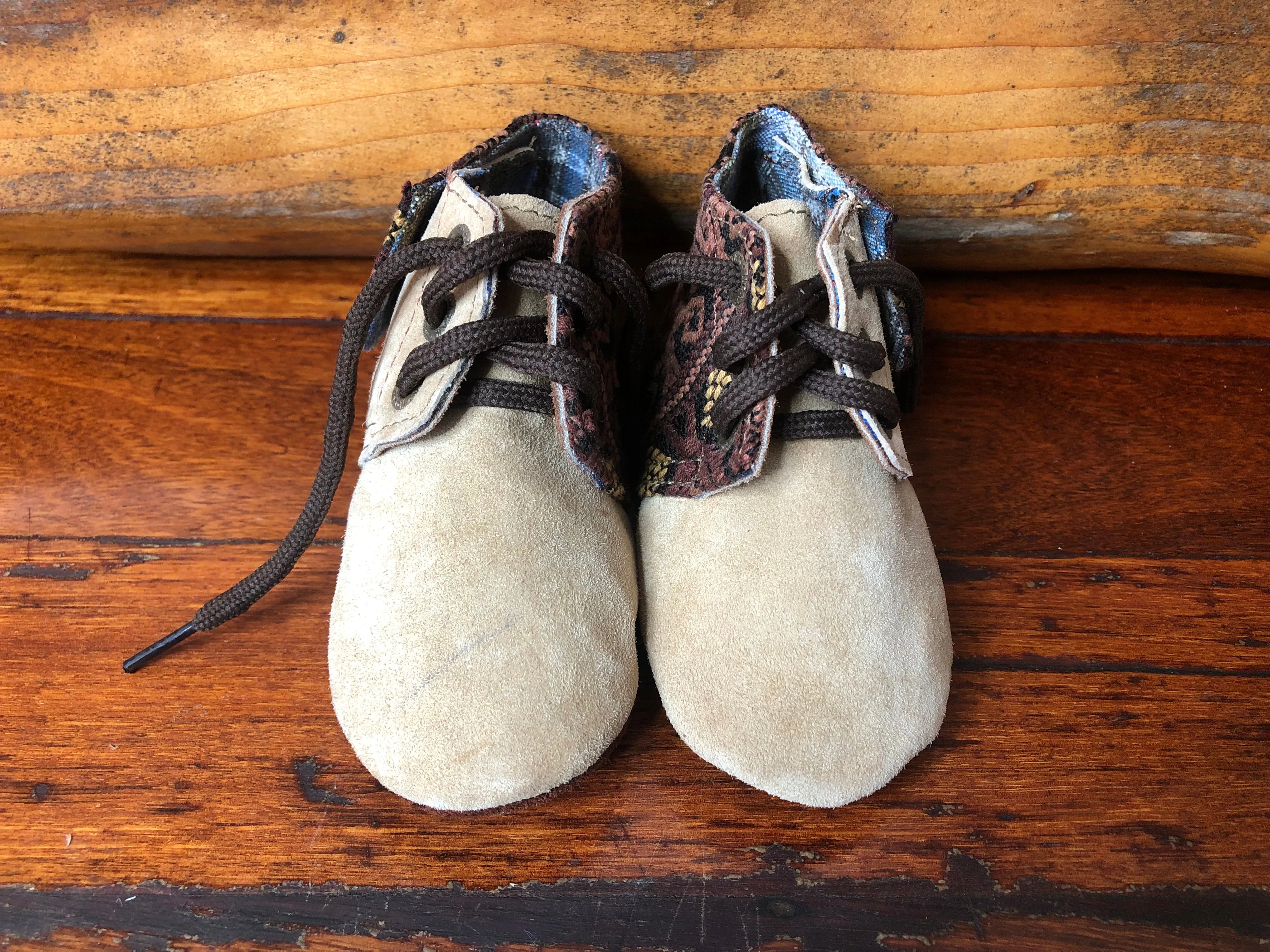 Size 19 Baby Moccasins - Tan with Brown Zigzag