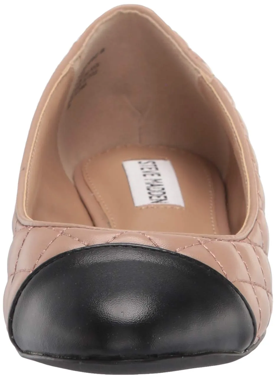 Steve Madden Caption Ballet Flat Nude Black Leather Cap Toe Classic Flats