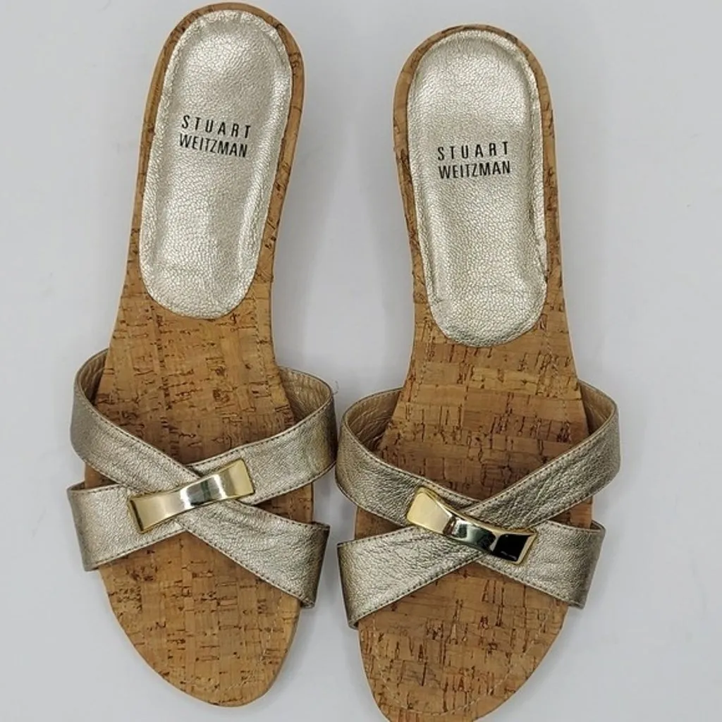 Stuart Weitzman Gold Cork Slides - Size 6.5