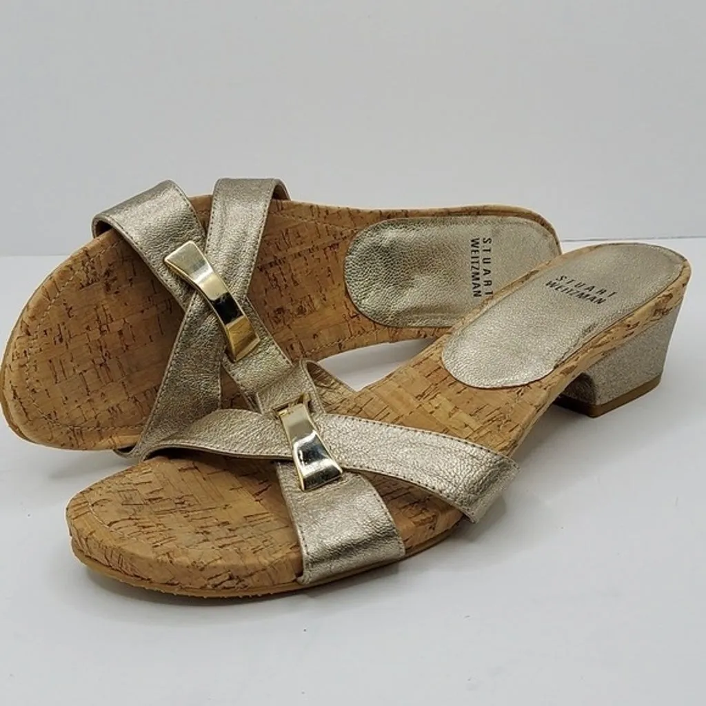 Stuart Weitzman Gold Cork Slides - Size 6.5