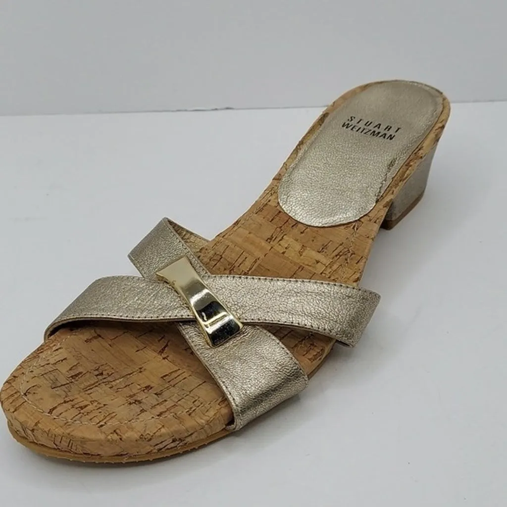 Stuart Weitzman Gold Cork Slides - Size 6.5