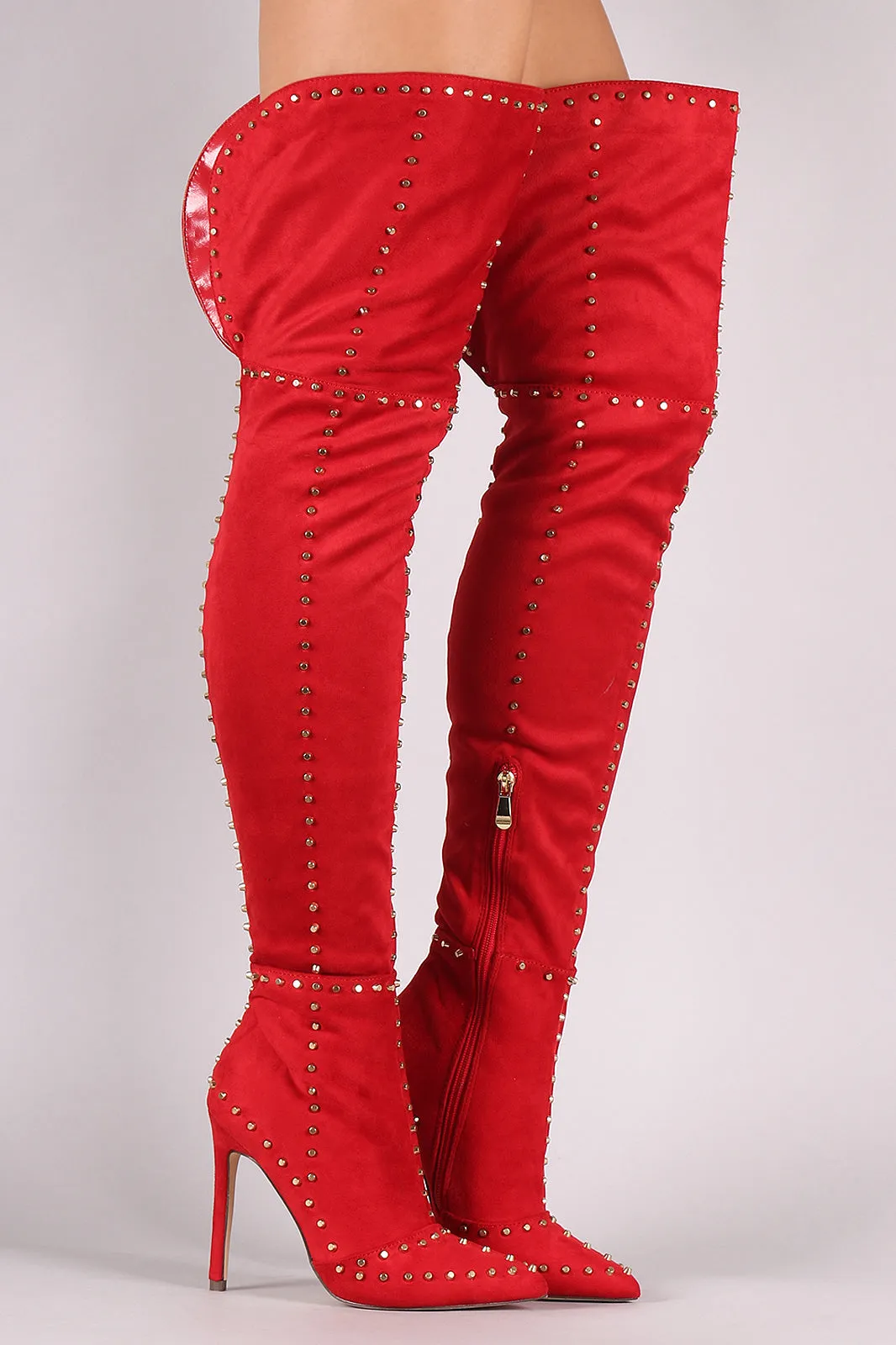 Studded Suede Pointy Toe Stiletto Over-The-Knee Boots