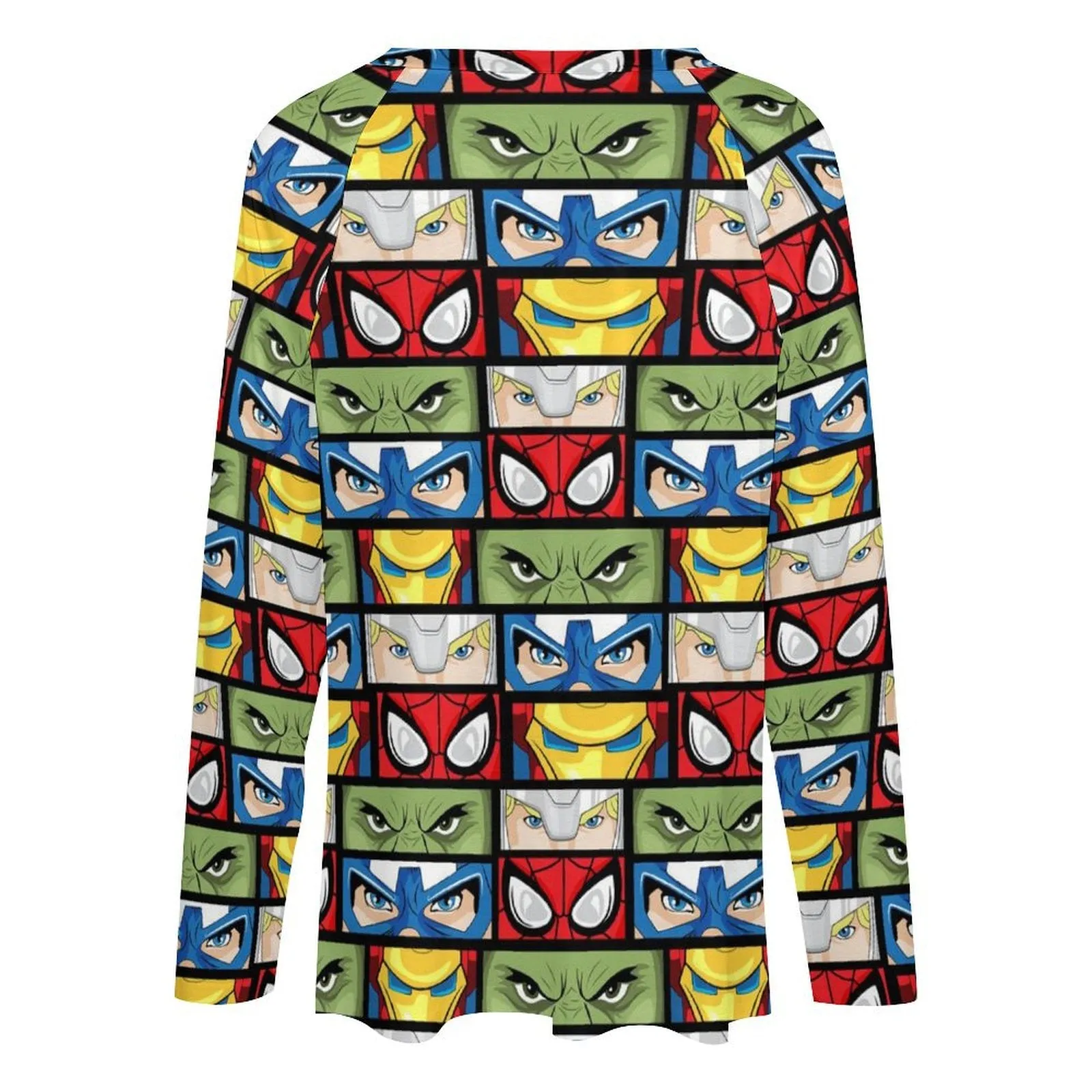 Super Heroes Eyes Long Sleeve Loose V-Neck Tee