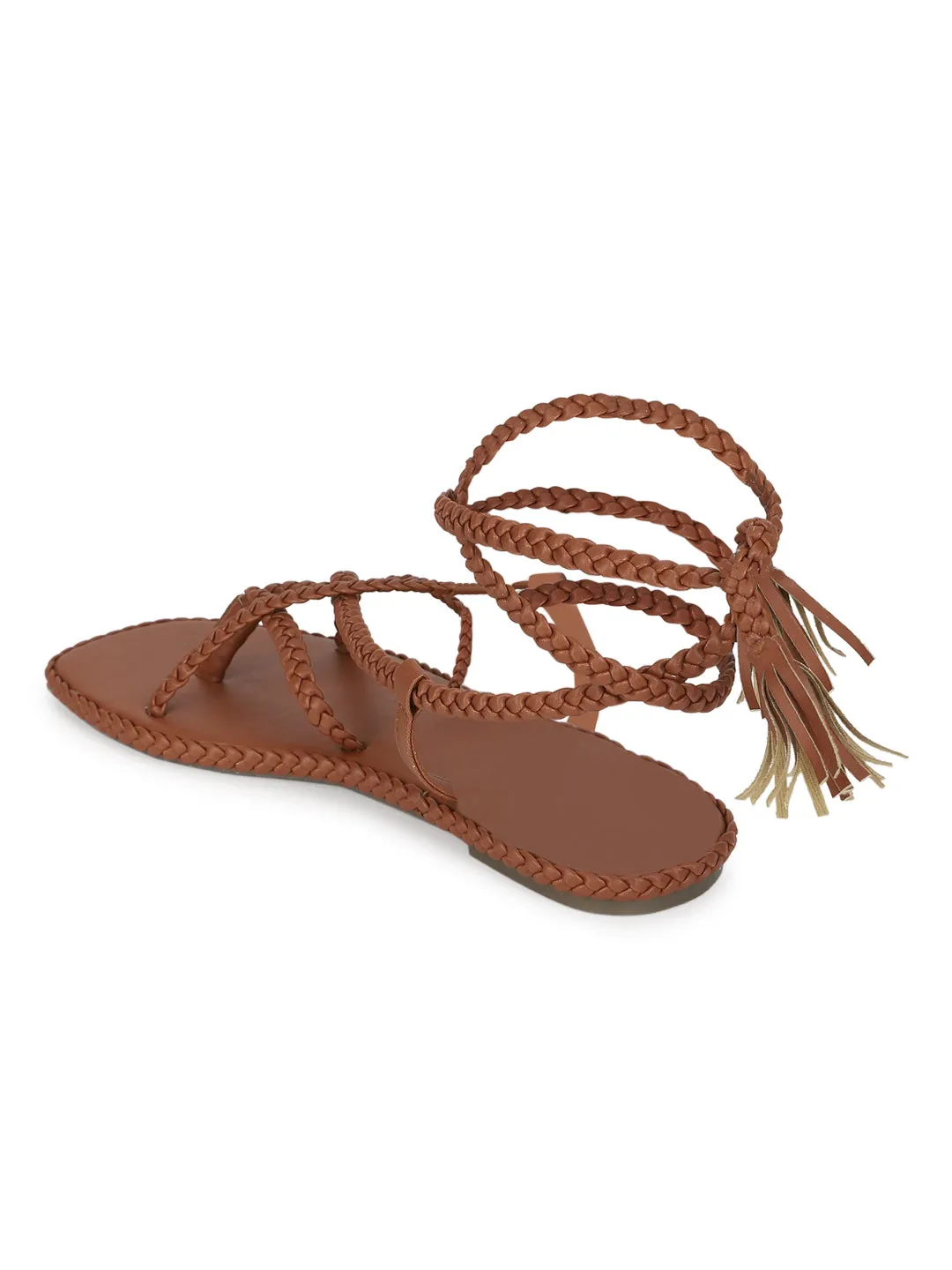 Tan PU Braided Lace Up Flat Sandals (TC-ST-1212-TAN)