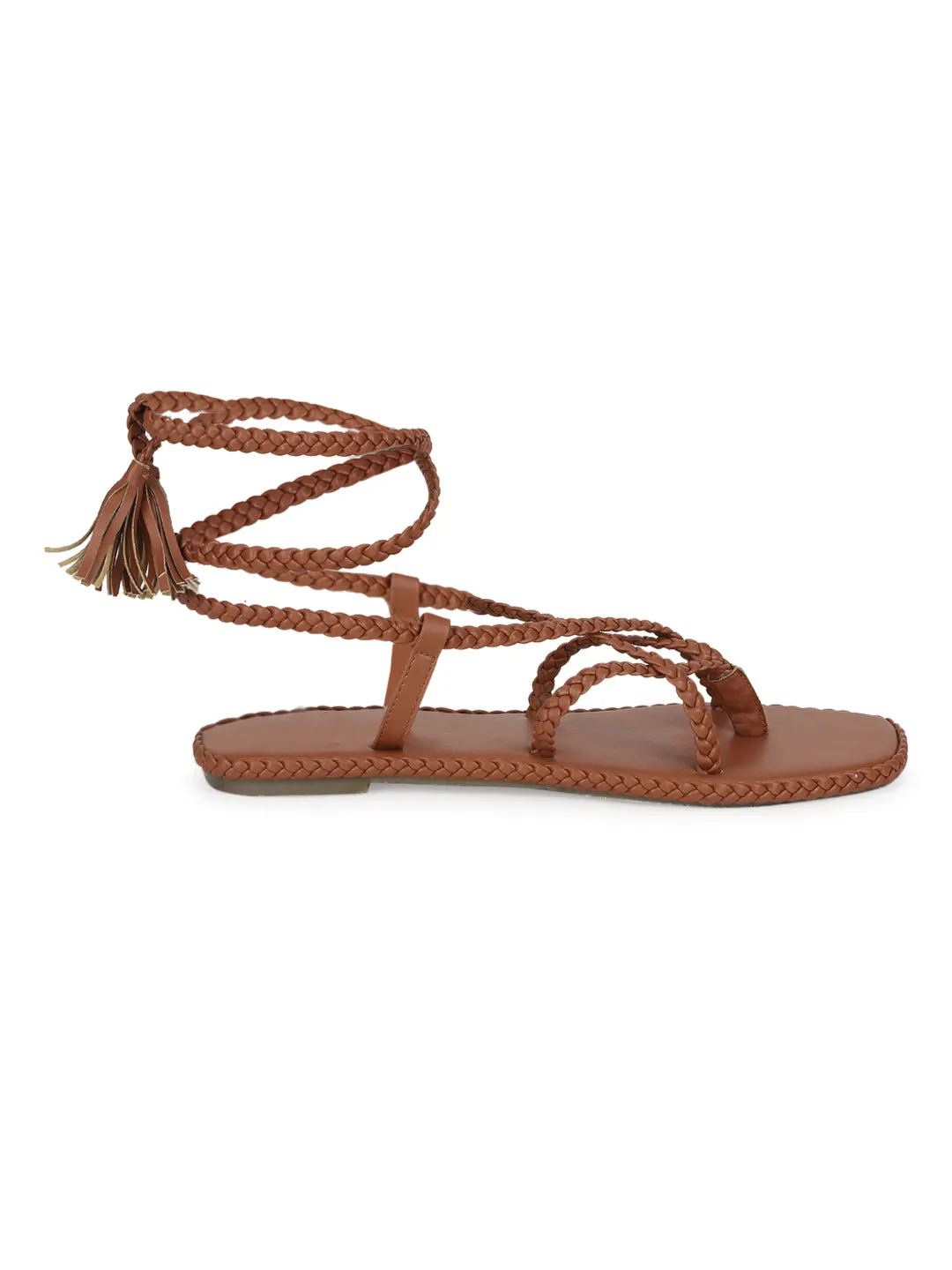 Tan PU Braided Lace Up Flat Sandals (TC-ST-1212-TAN)