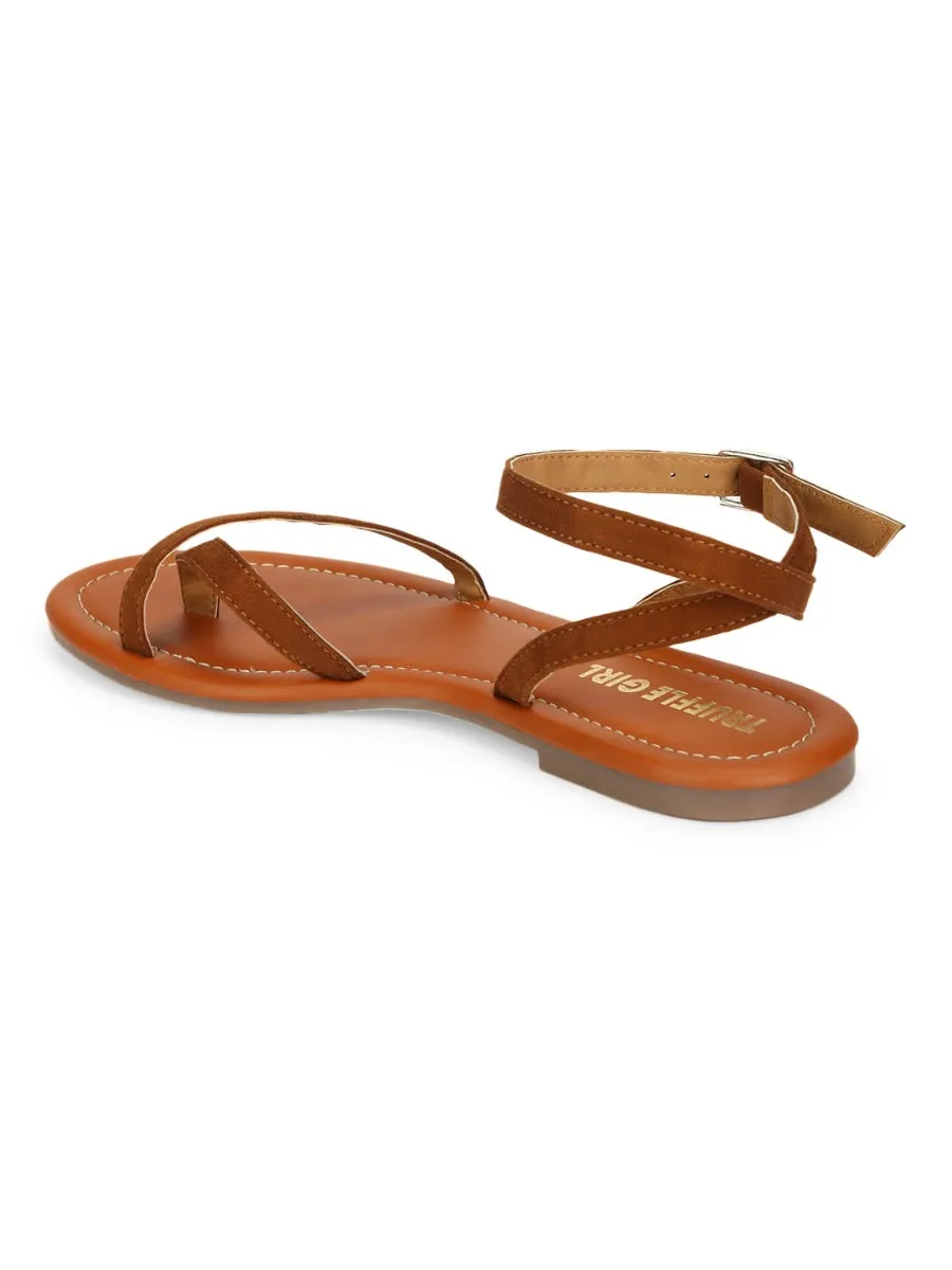 Tan Suede Buckle Strap Sandals