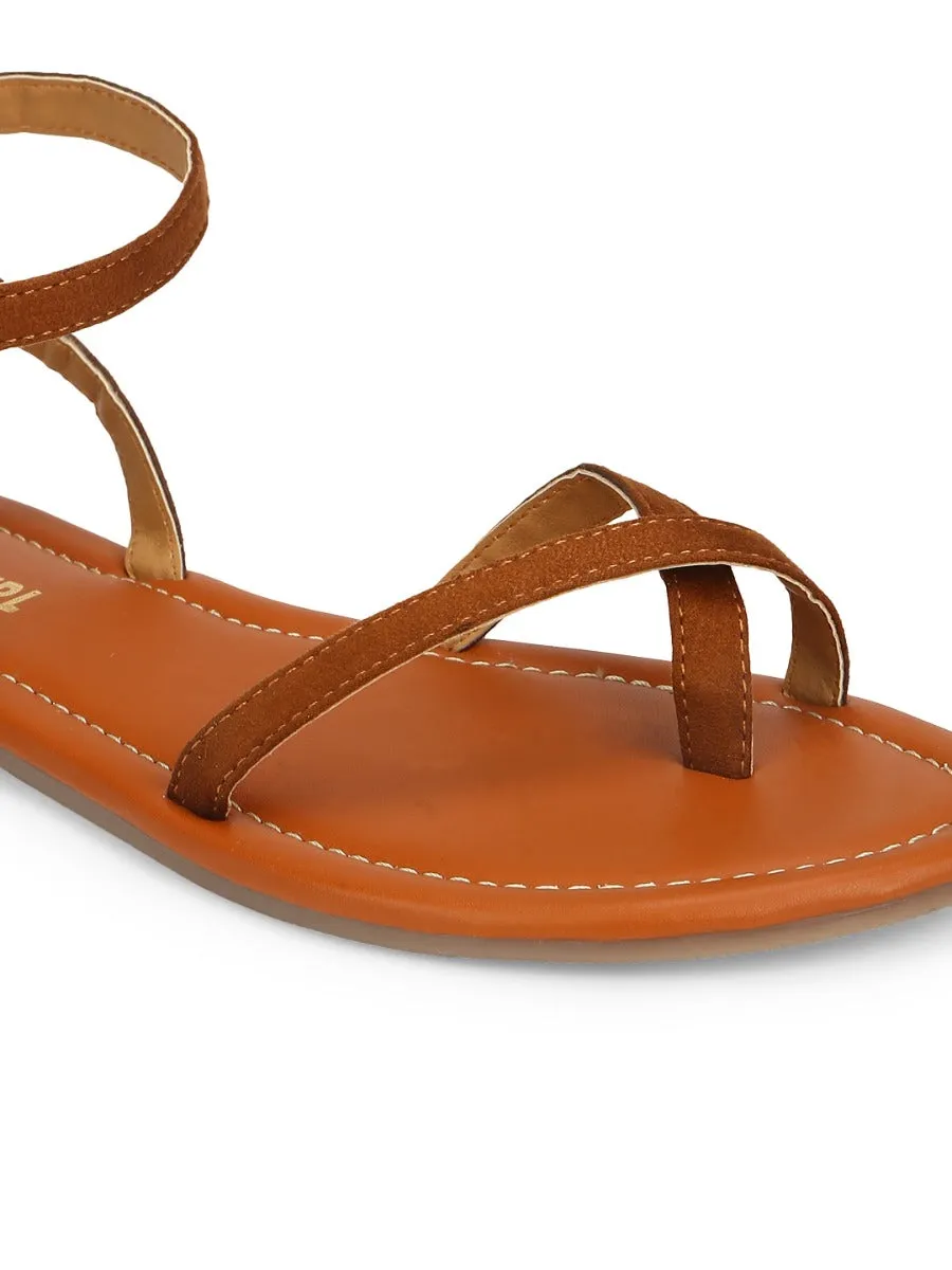 Tan Suede Buckle Strap Sandals