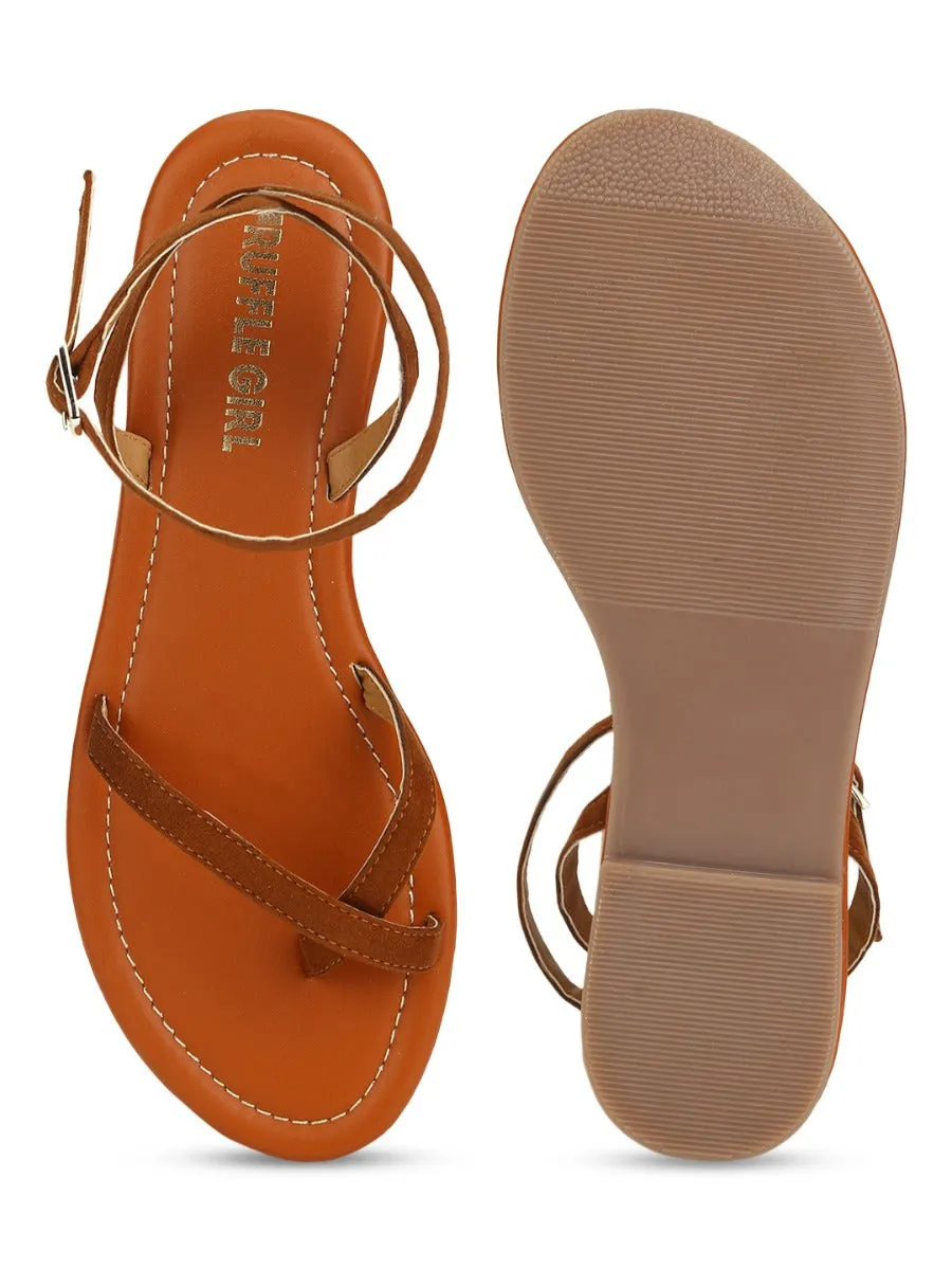 Tan Suede Buckle Strap Sandals