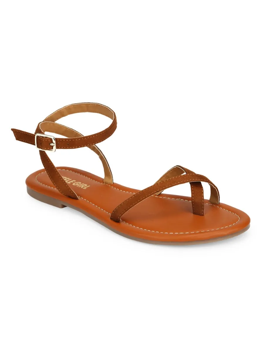 Tan Suede Buckle Strap Sandals