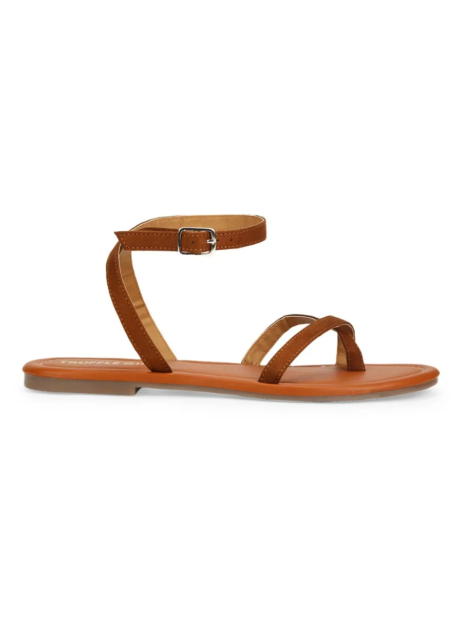 Tan Suede Buckle Strap Sandals