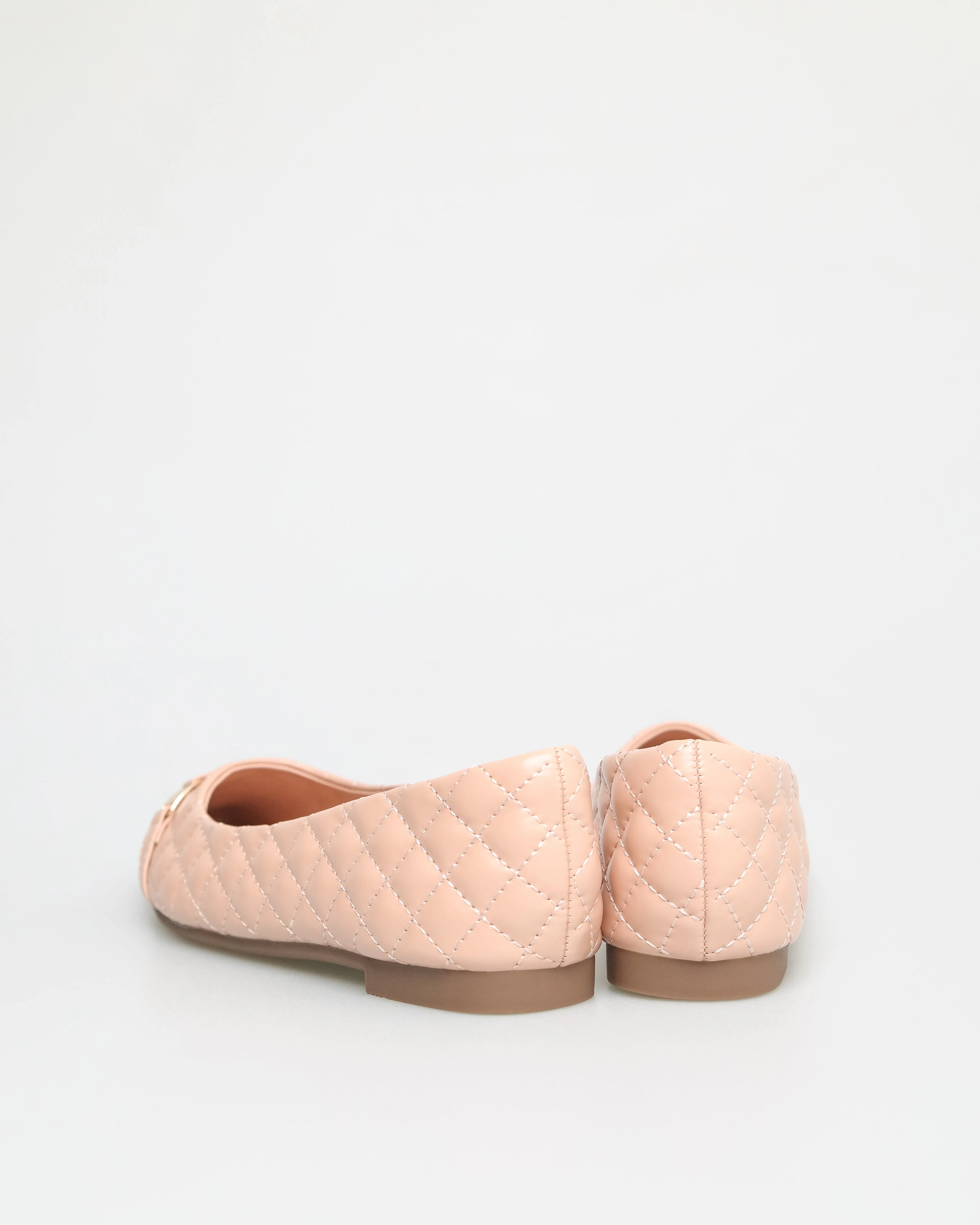 Tomaz NN251 Ladies Buckle Detail Quilted Flats (Nude)