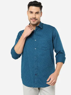 Turkish Blue Printed Slim Fit Casual Shirt | JadeBlue