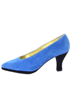 Unworn Vintage Escada Blue Suede Shoes w/ Black Heels Size 7B