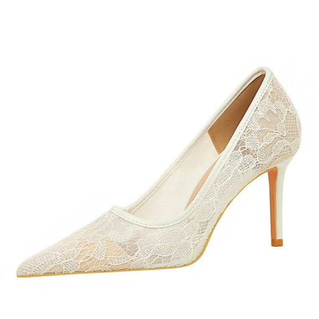 Wedding Pump Shoes Lace Hollow Out High Heels