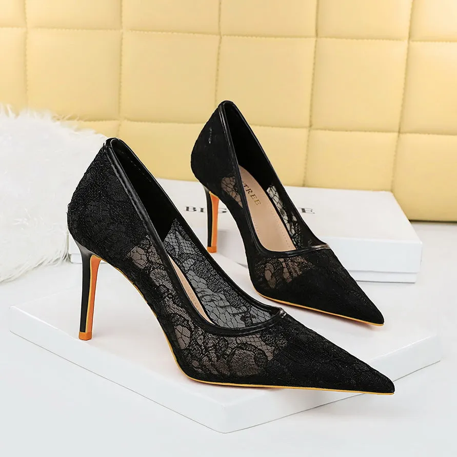 Wedding Pump Shoes Lace Hollow Out High Heels